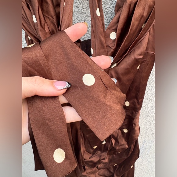 LPA Luisa Polka Dot Midi Dress Detachable Scarf Brown Cream NEW with tags! - Picture 11 of 13